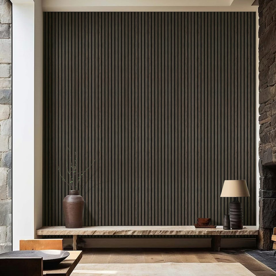 image 1 of Premium Slat Wall Panel 2.4m x 0.6m - Smoked Oak Black