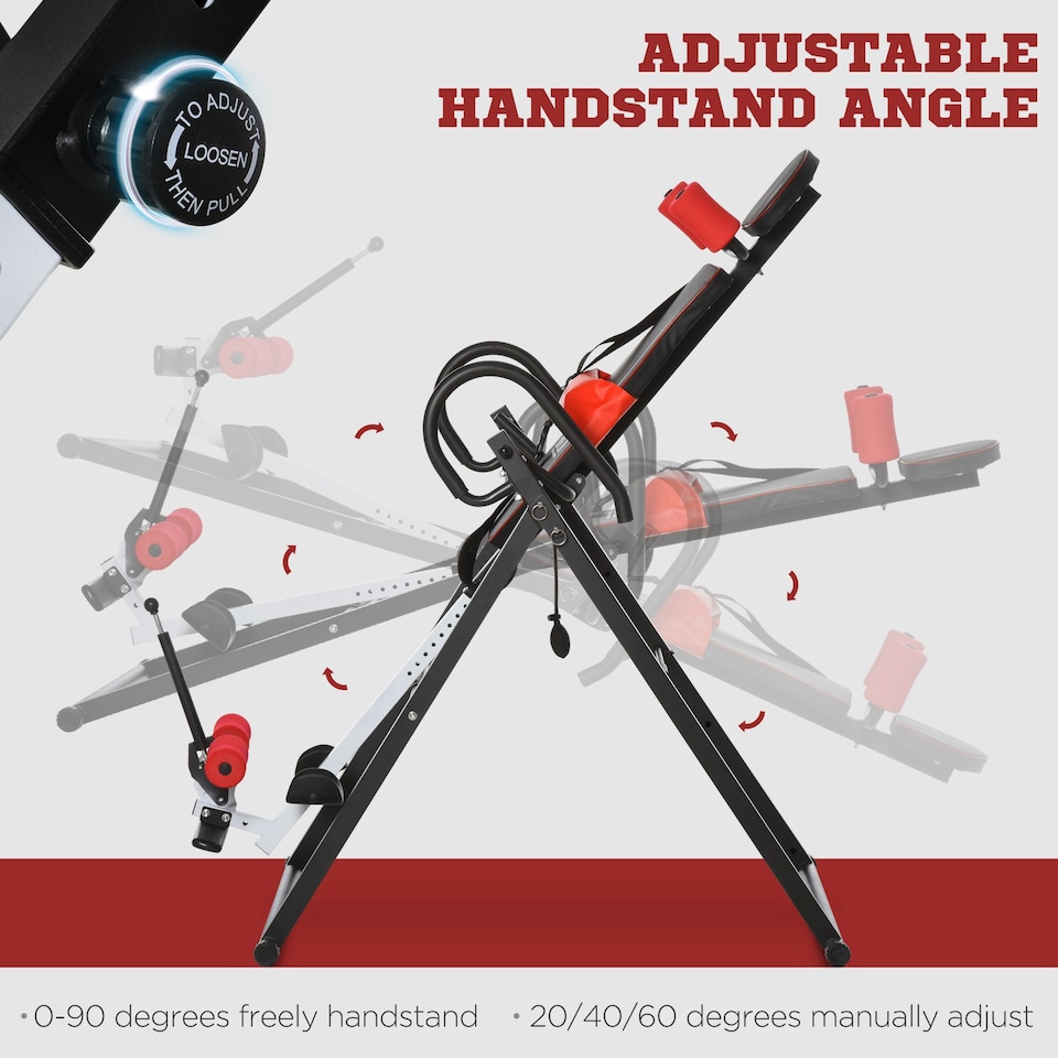 image 1 of HOMCOM Adjustable Gravity Inversion Table with Safety Belt, Red