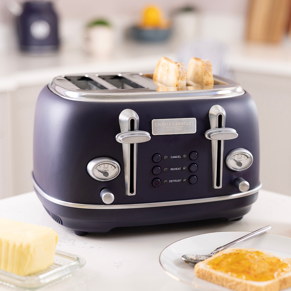 image 1 of Charles Bentley 1.7L Kettle & 4 Slice Toaster Matt Dark Blue and Silver