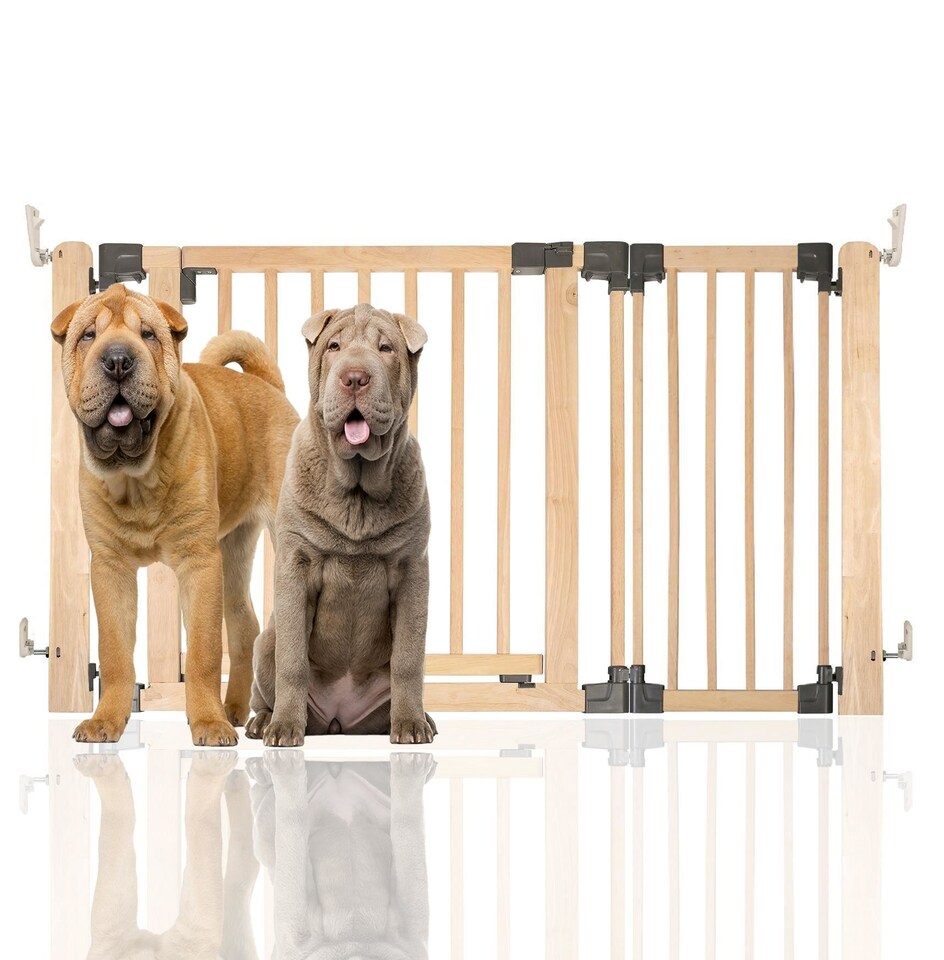 image 1 of Bettacare Wooden Multi Panel Flexible Pet Barrier, Natural Wood, up to 136cm Wide, Dog Barrier for Pets Dogs and Puppy | Cream | Natural