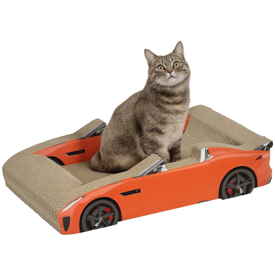 image 1 of PawHut Car-shaped Cat Scratcher Cardboard 2 in 1 with Catnip, Red