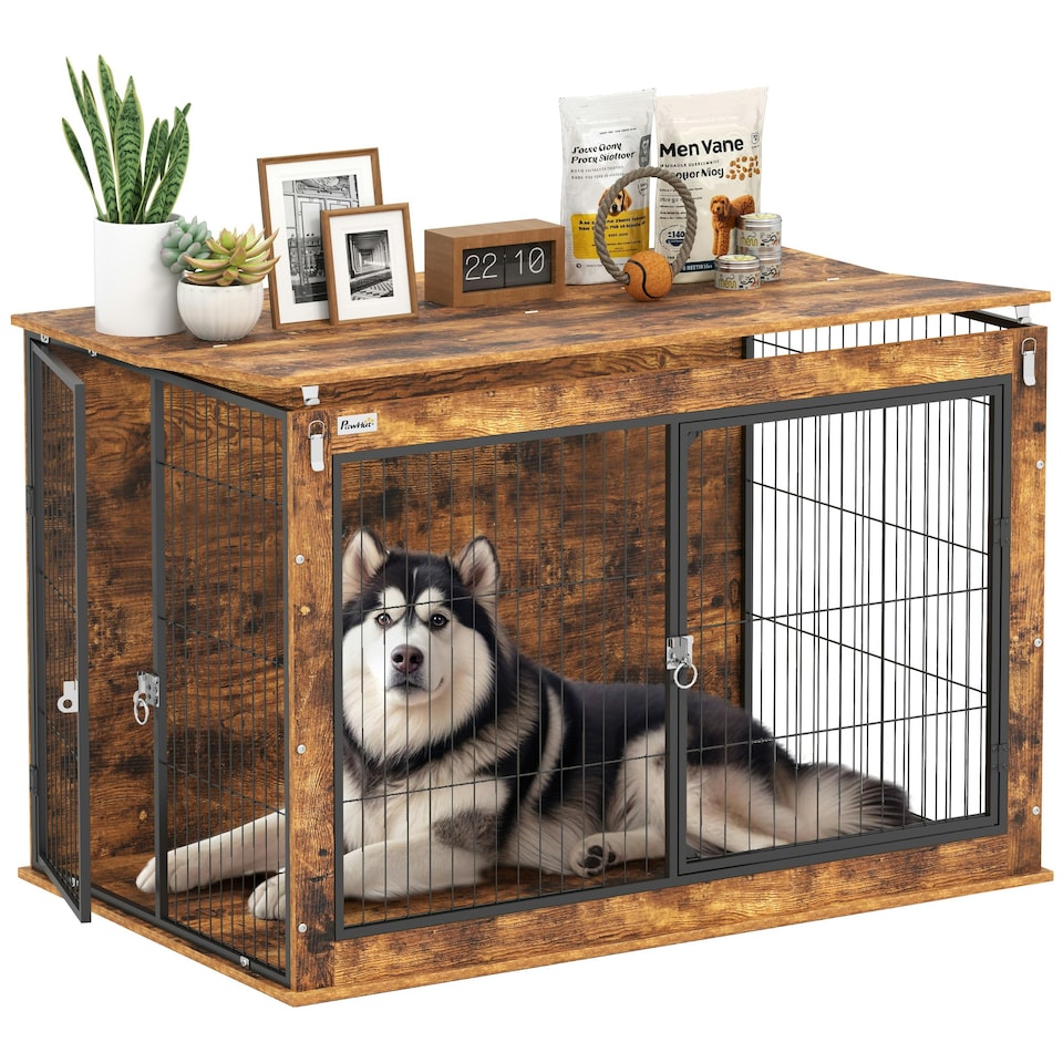 image 1 of PawHut Dog Crate Furniture with Openable Top, Two Doors, for XL Dogs