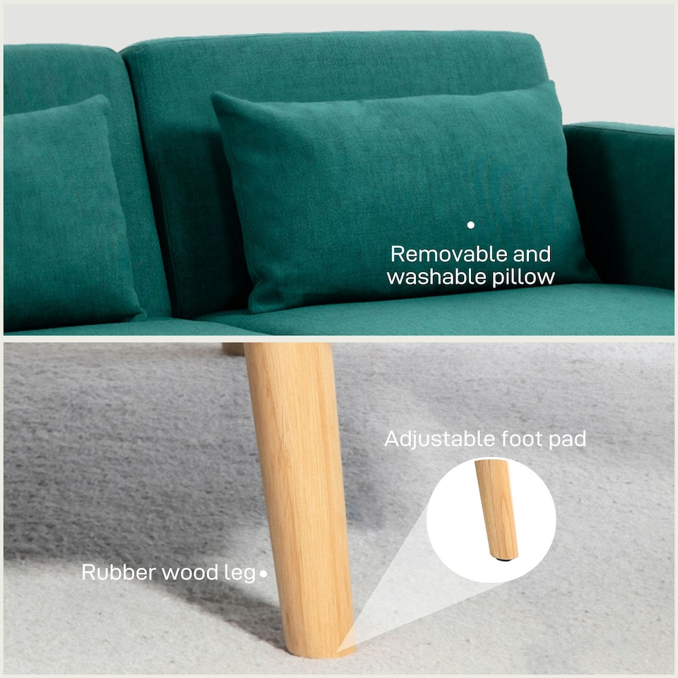 image 1 of HOMCOM Convertible Sofa Bed Settee with Cushions, Adjustable Backrest, Green