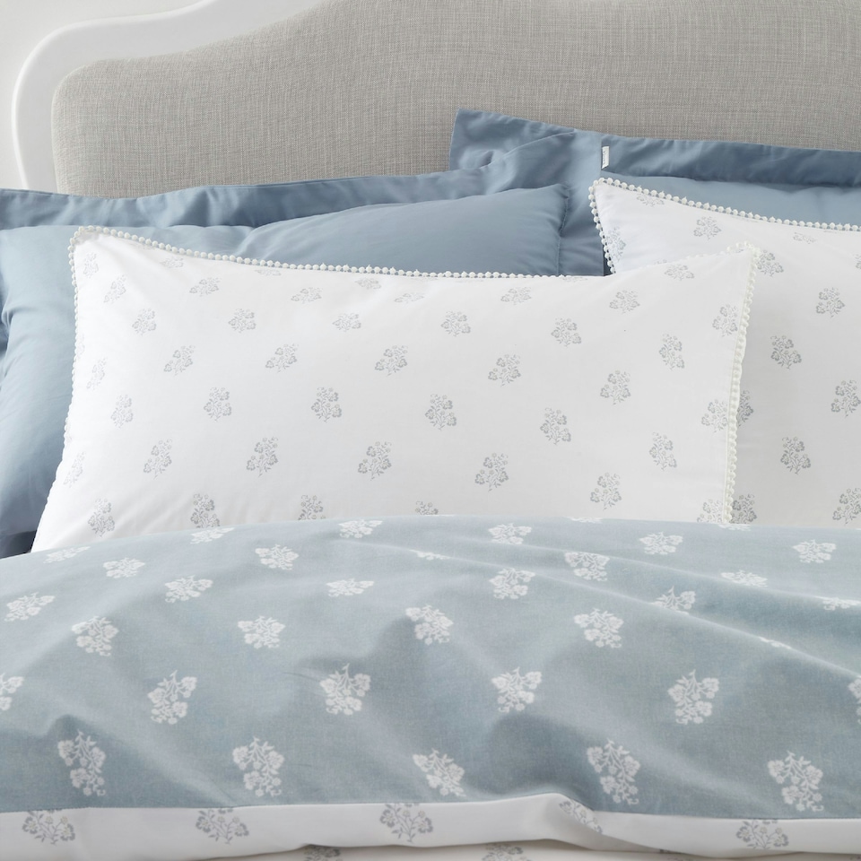 image 1 of Bianca Esme Floral 200 Thread Count Cotton Reversible Duvet Cover Set White / Blue | Blue | White / Blue | King