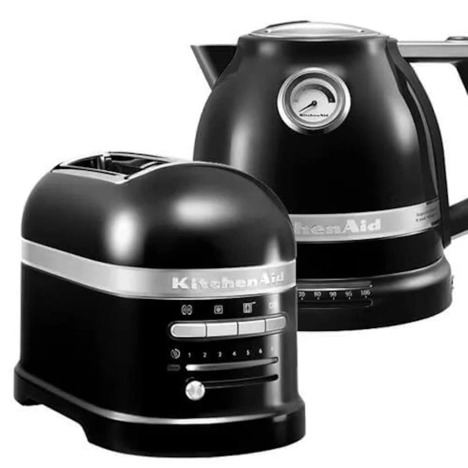 image 1 of KitchenAid Artisan Onyx Black 2 Slot Toaster and Kettle Set