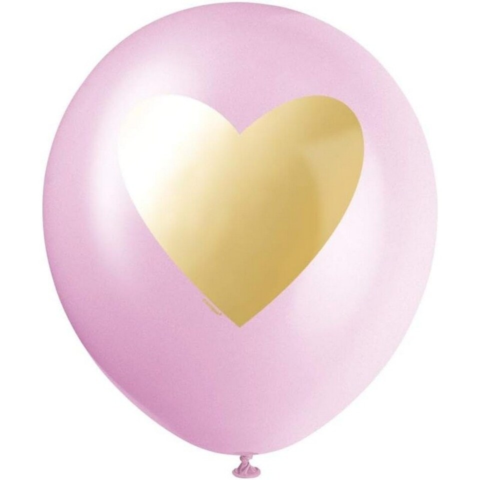 image 1 of Unique Party Latex Heart Balloons (Pack of 6) - Pink/White/Gold - One Size