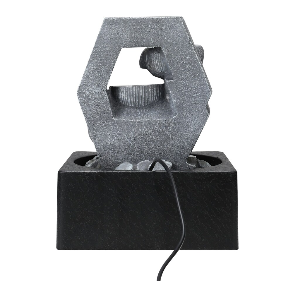 image 1 of Living and Home Tabletop Cascade Water Fountain Feature with LED Light Black