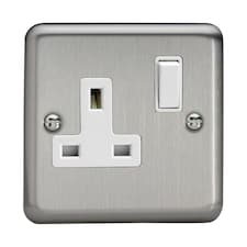 Varilight Classic Matt Chrome 1-Gang 13 Amp Switched Plug Socket White Inserts XS4W