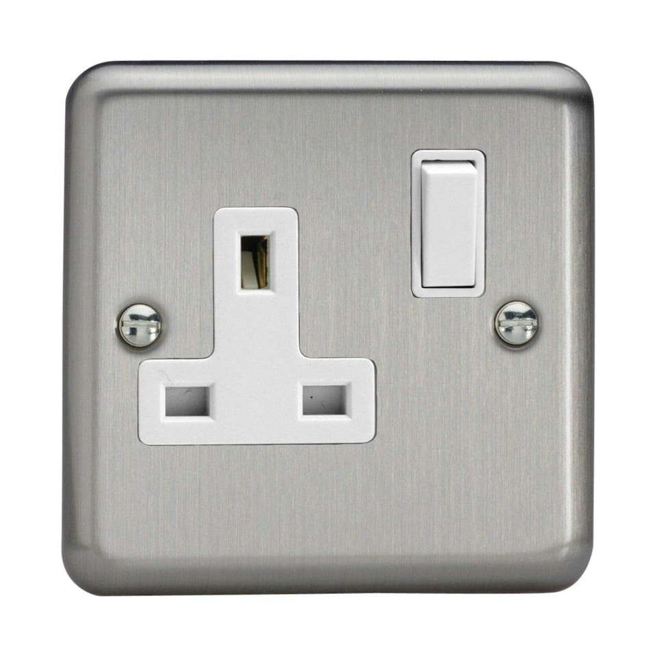 Varilight Classic Matt Chrome 1-Gang 13 Amp Switched Plug Socket White Inserts XS4W