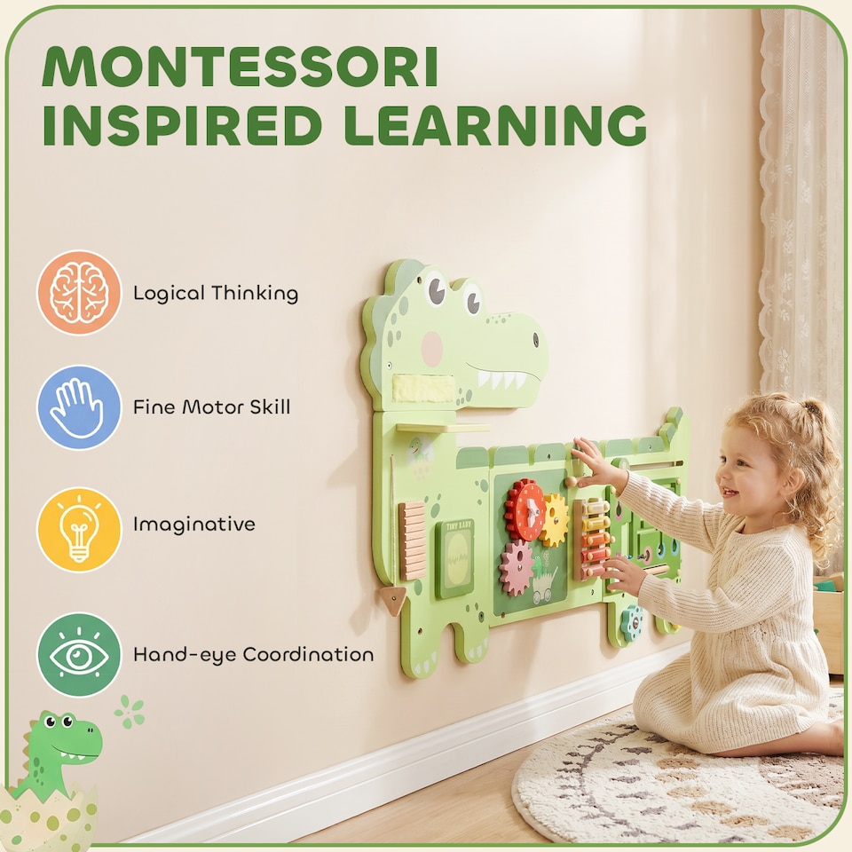image 1 of AIYAPLAY Busy Board Panels Wall Mounted Dinosaur