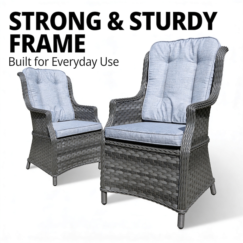 image 1 of Rattan Garden Dining Chairs Set of 2 - Grey Outdoor Patio Chairs with Cushions, Weatherproof Wicker Furniture