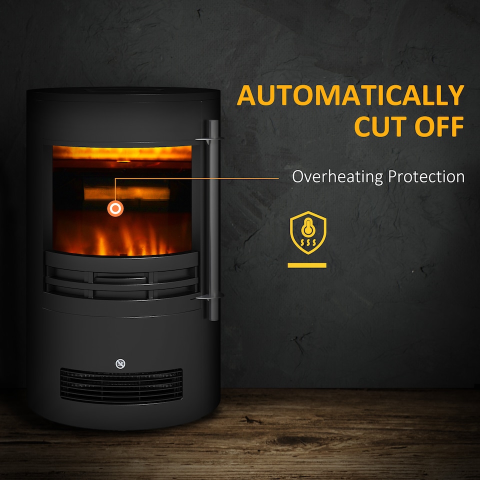 image 1 of HOMCOM Fireplace Electric Heater Stove w/ Thermostat Control Black Freestanding | Black