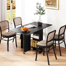 HOMCOM Folding Dining Table, Drop Leaf Table with 2-Tier Shelves, Rolling Casters, for Small Spaces, Kitchen, Black