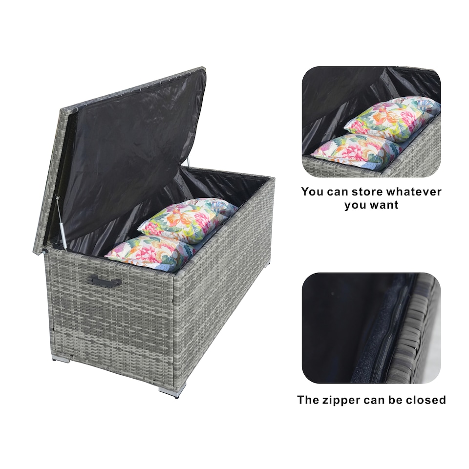 image 1 of Direct Wicker 243L Outdoor Garden Rattan Storage Box, Small Deck Storage Box for Patio, Yard | Grey