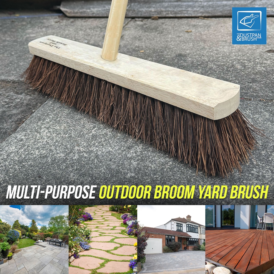 image 1 of Heavy Duty 18" Outdoor Broom Stiff Yard Brush and Handle