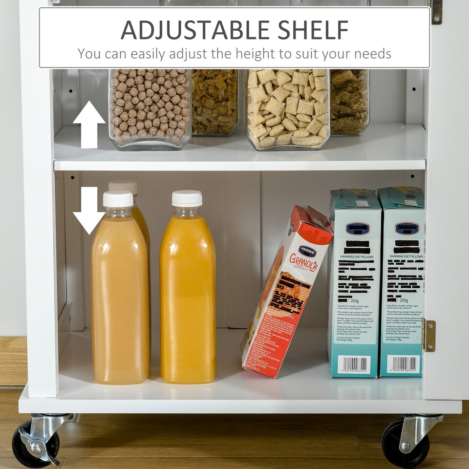 image 1 of HOMCOM Kitchen Cart Storage Trolley Wooden Cabinet with Drawer Cupboard Towel Rail White