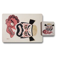 12 Piece Placemat Coaster Set With Designer Artwork And Wood Bottom
