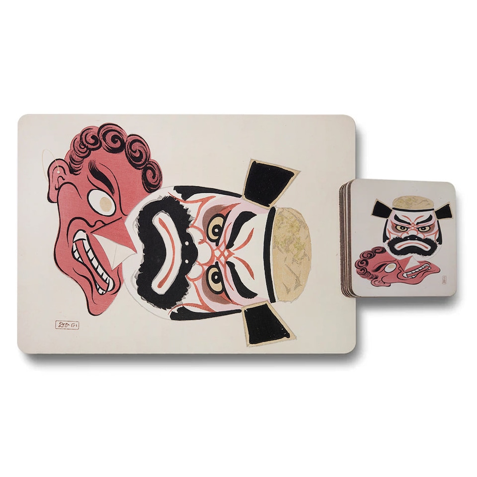 image 1 of 12 Piece Placemat Coaster Set With Designer Artwork And Wood Bottom