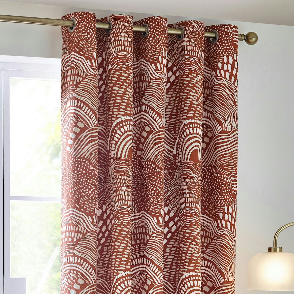 image 1 of Hoem Nola Abstract Chestnut Eyelet Curtains (W)229cm x (D)229cm Multi