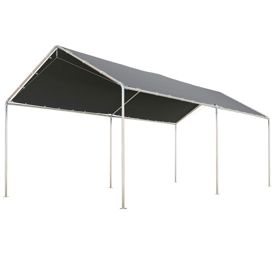 image 1 of Outsunny 2-Rooms Outdoor Carport Galvanized Steel Frame UV Resist