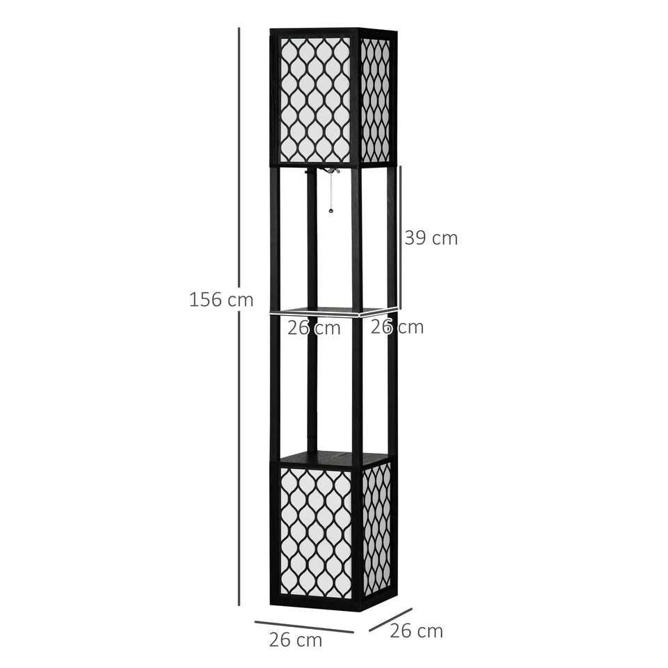 image 1 of HOMCOM 2-Light Modern Floor Lamp with Shelves for Living Room, Bedroom, Black