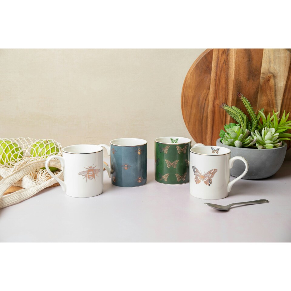 image 1 of Mikasa Butterfly Straight-Sided Porcelain Mug, 280ml | White