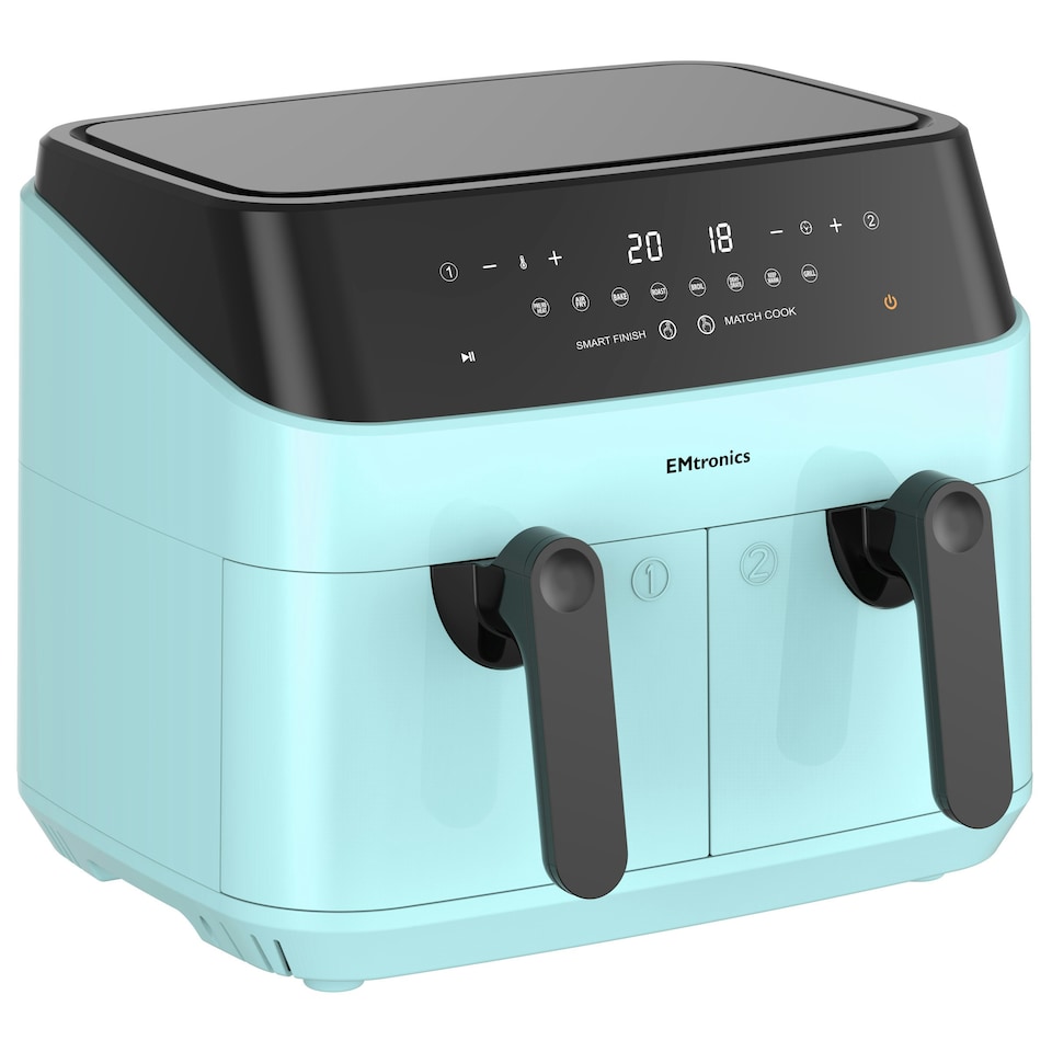 image 1 of EMtronics 9 Litre Digital Double Basket Air Fryer - Aqua