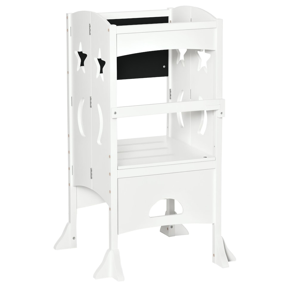 image 1 of HOMCOM Kids Step Stool Toddler Kitchen Stool with Blackboard Lockable Handrail