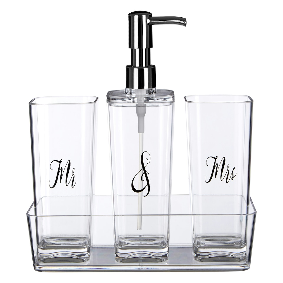 image 1 of Interiors By Premier 3 Pc Bathroom Accessories Set With Matching Tray, Clear Bathroom Decor Set, Soap Dish, Tumbler, & Dispenser