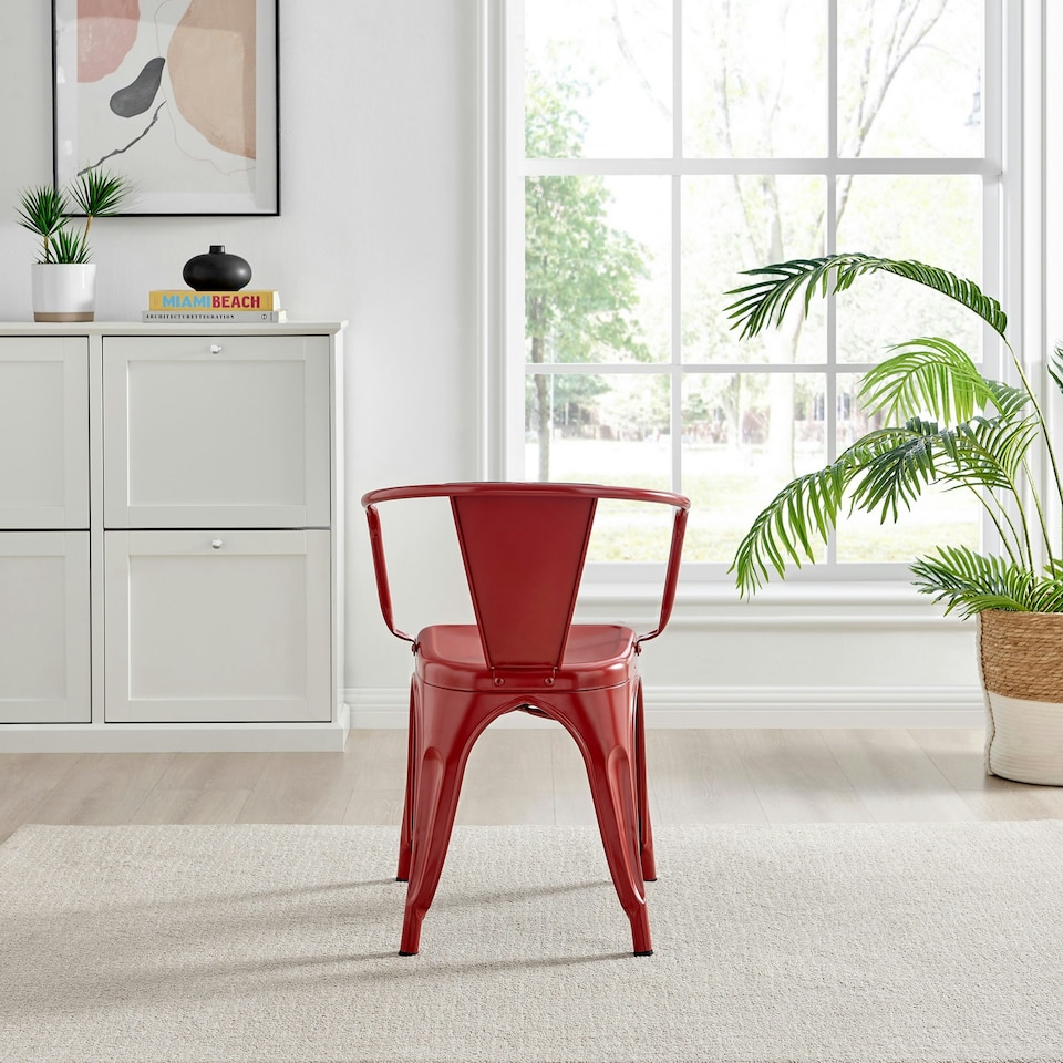 image 1 of Furniturebox 2x Colton 'Tolix' Style Red Metal Dining Chairs with Arms