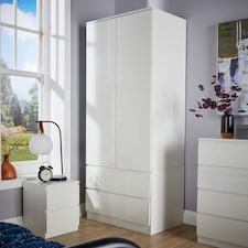 Wardrobe 2 Door 2 Drawer Storage Cabinet Modern Home Bedroom Furniture | White