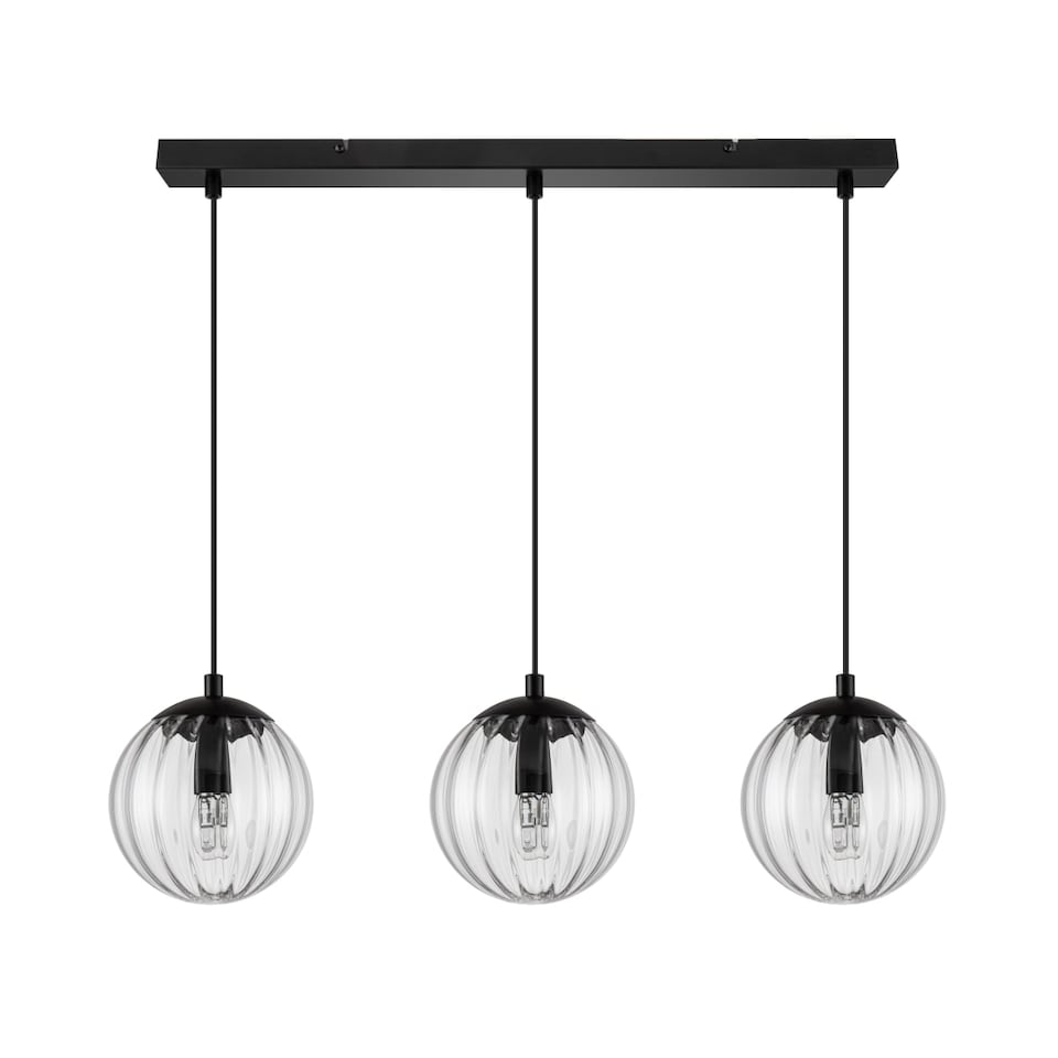 image 1 of COSYLYTE Kingston 3 Light Modern Ribbed Glass Pendant Light - Matt Black Metal | Black | 1