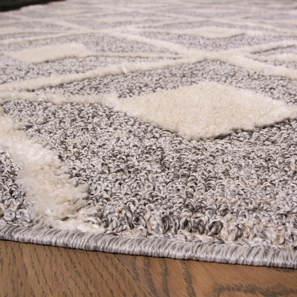 image 1 of KUKOON Grey Cream Diamond Loop Pile Living Room Area Rug 240cm x 330cm | Grey
