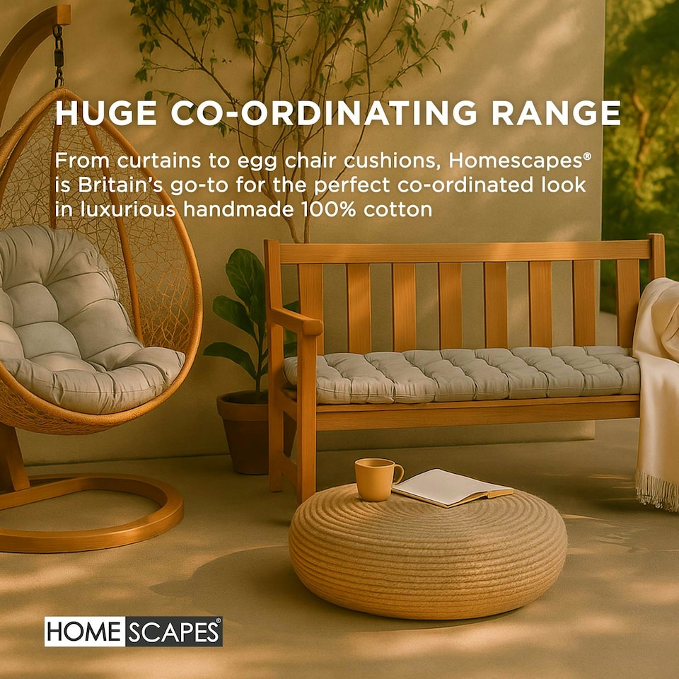 image 1 of Homescapes Garden Bench Cushion Luxury 3 Seater 100% Cotton Indoor Outdoor Seat Pad Cream | 143 x 48 cm