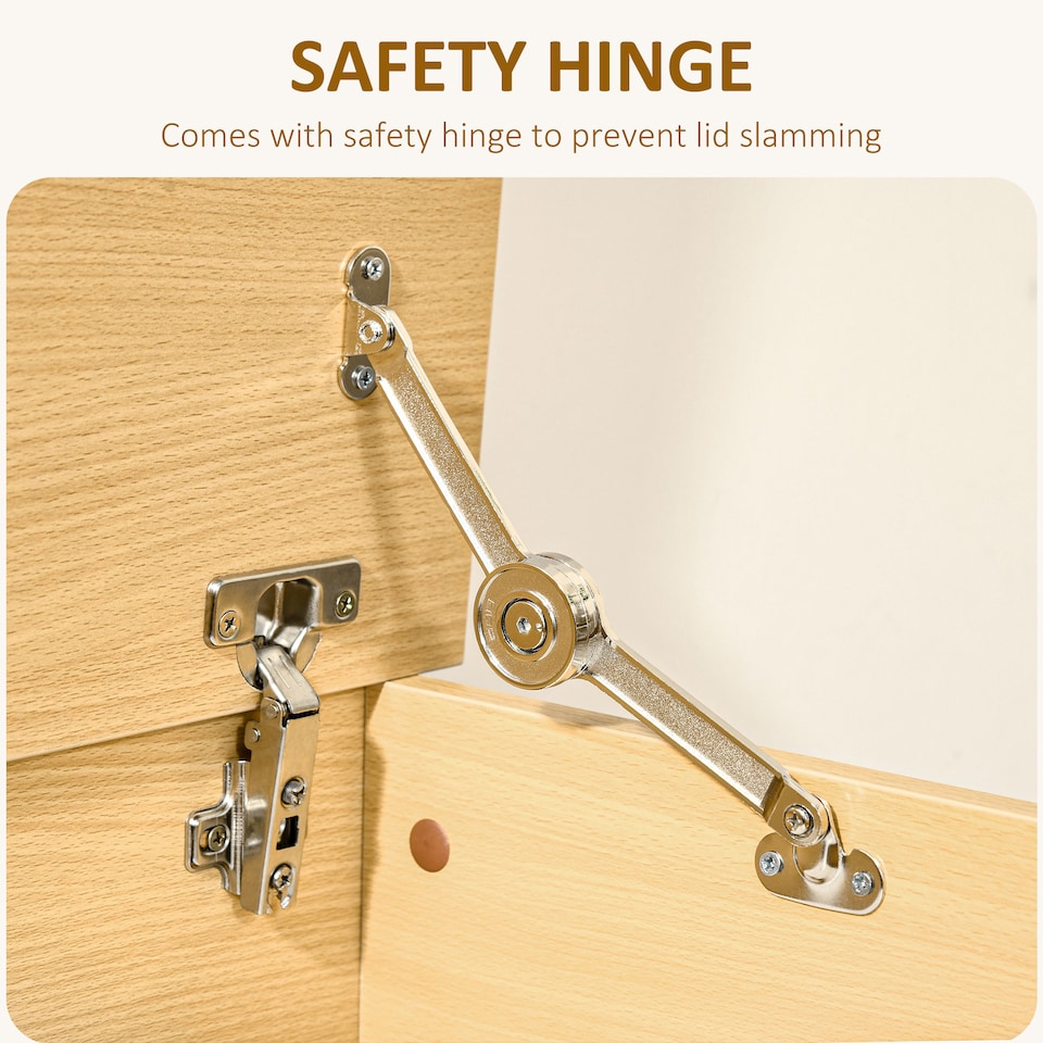 image 1 of HOMCOM 113L Storage Chest, Storage Box with Flip-Top Lid and 2 Safety Hinges, Storage Trunk for Living Room, Entryway, 100 x 40 x 40 cm, Burlywood