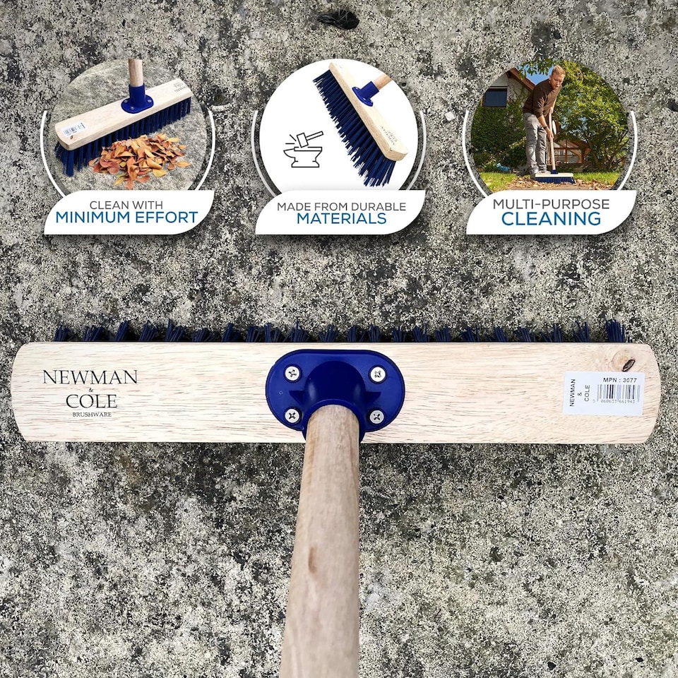 image 1 of 15" Heavy Duty Outdoor Broom with Stiff PVC Bristles and Long Wooden Handle