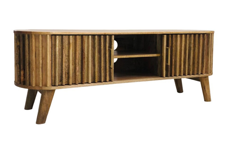 image 1 of Slated TV Unit - Mango Wood - L40 x W135 x H50 cm - Light Finish - Assembly Required