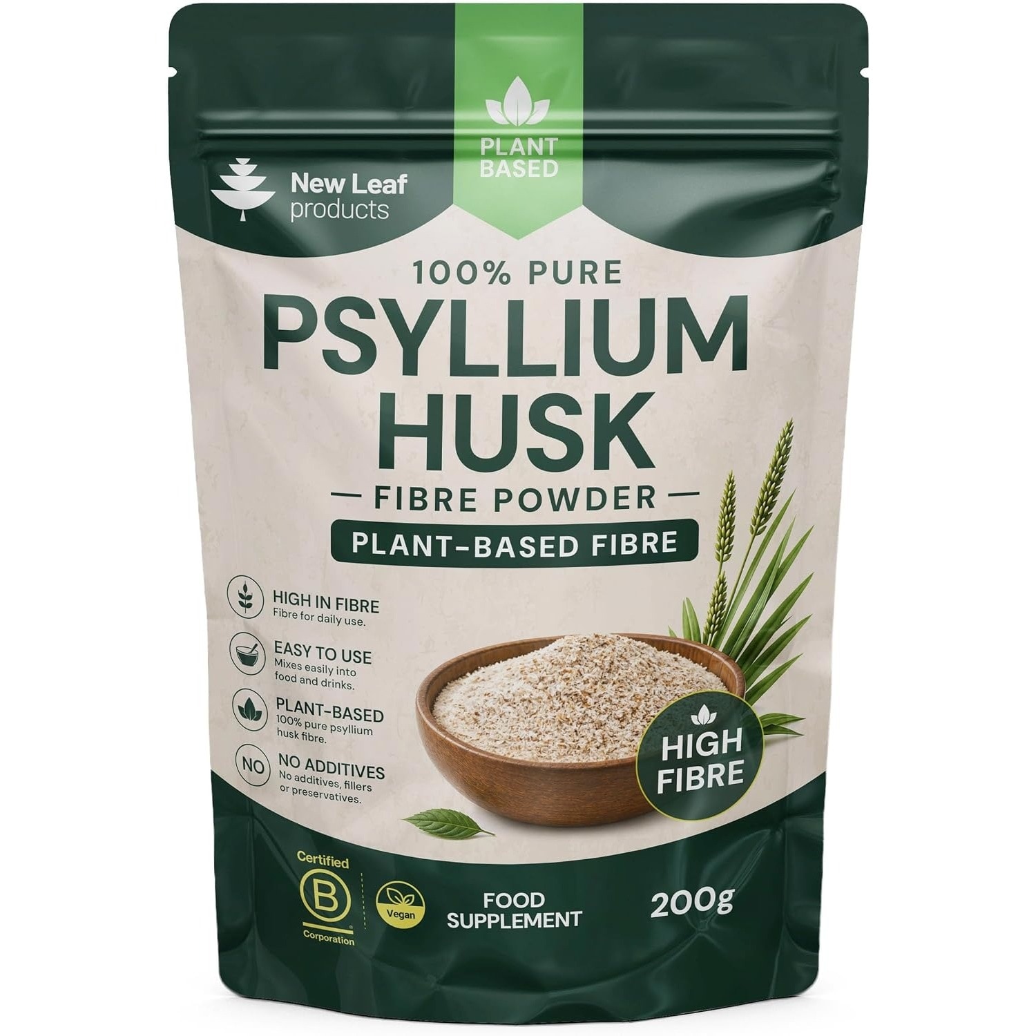 New Leaf Psyllium Husk Powder - High Strength 5000mg Fibre Supplement