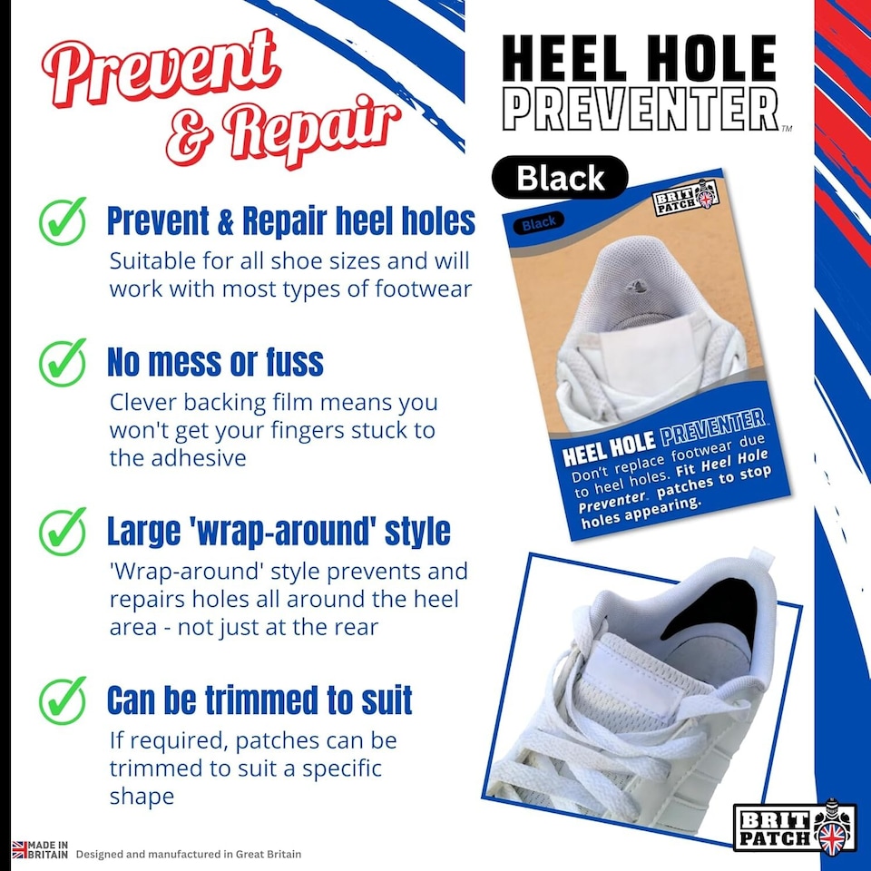 image 1 of Trainer Armour Heel Hole Preventers - Shoe Lining Reinforcement - 1 Pair | Black | Black