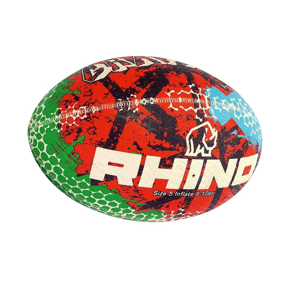 image 1 of Rhino Graffiti Rugby Ball - Red/Blue/Green - 5