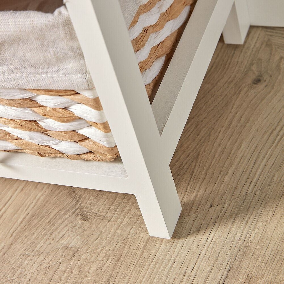 image 1 of Wooden Storage Unit 3 Drawer Wicker Basket Chest Organiser White Fully Assembled
