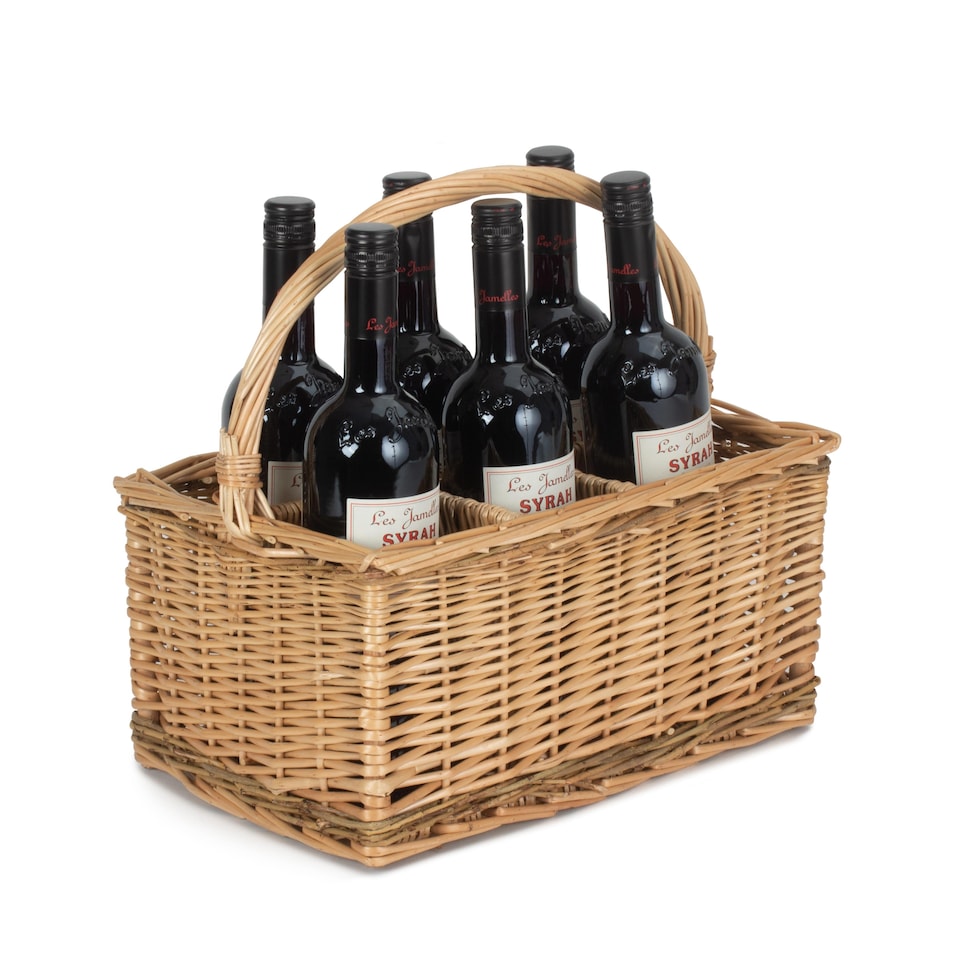 image 1 of Wicker 6 Bottle Steamed 2 Tone Bottle Carrier