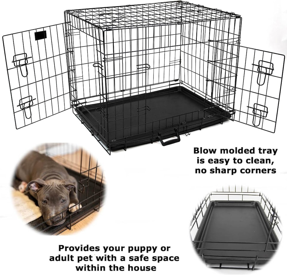 image 1 of Actiaspet Foldable Metal Dog Cage Crate with Tray Black Multiple Sizes (Black, Large)