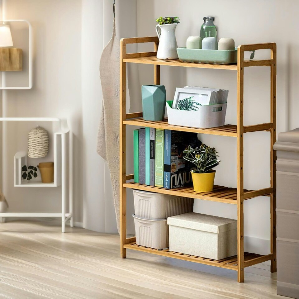 image 1 of 4 Tier Wooden Shelving Rack Brown | One Size