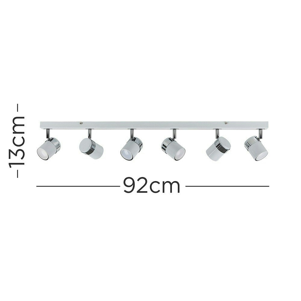image 1 of ValueLights Modern 6 Way Gloss White Chrome Straight Bar Ceiling Spotlight Fitting