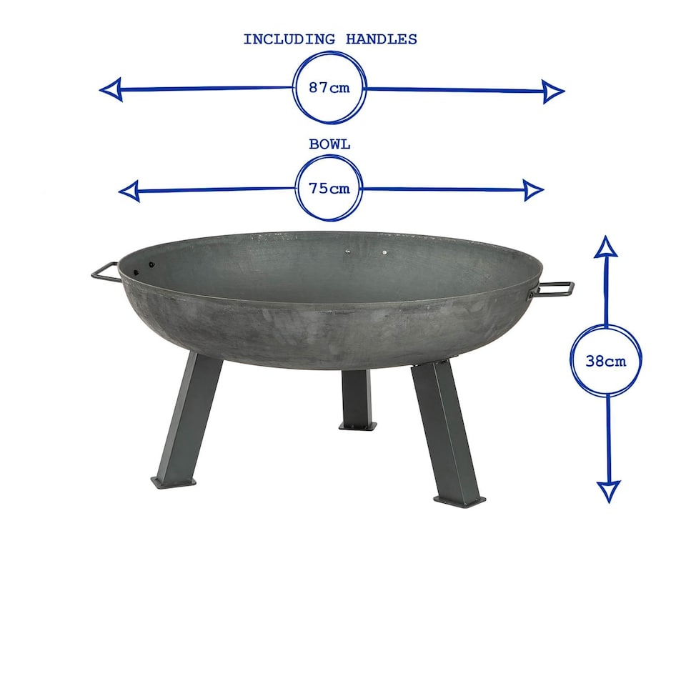 image 1 of Harbour Housewares 75cm Cast Iron Fire Pit  - Outdoor Garden Patio Fire Bowl Brazier Heater Stove for Wood Log Charcoal Burning