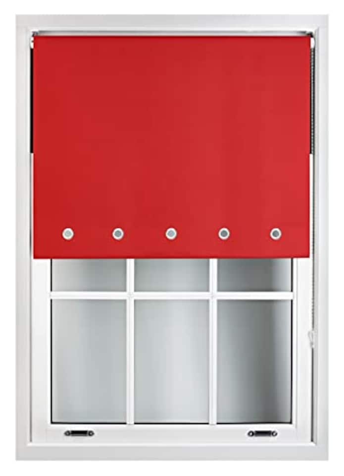 image 1 of FURNISHED Blackout Roller Blinds with Round Eyelets Cut to Size Easy Fit Window Shade | Red | Red | (W) 90cm x (L) 210cm