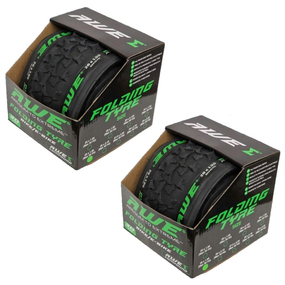 image 1 of 2 x AWERide Folding Tyres 26" x 1.95" + 2 x AWE Inner Tubes 26" x 1.75-2.125 SV