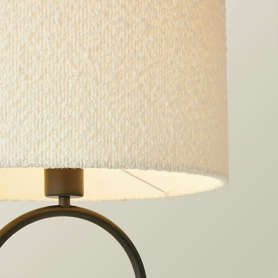 image 1 of ValueLights Antonia Cream Boucle Drum Shade Matte Black Oval Table Lamp Black