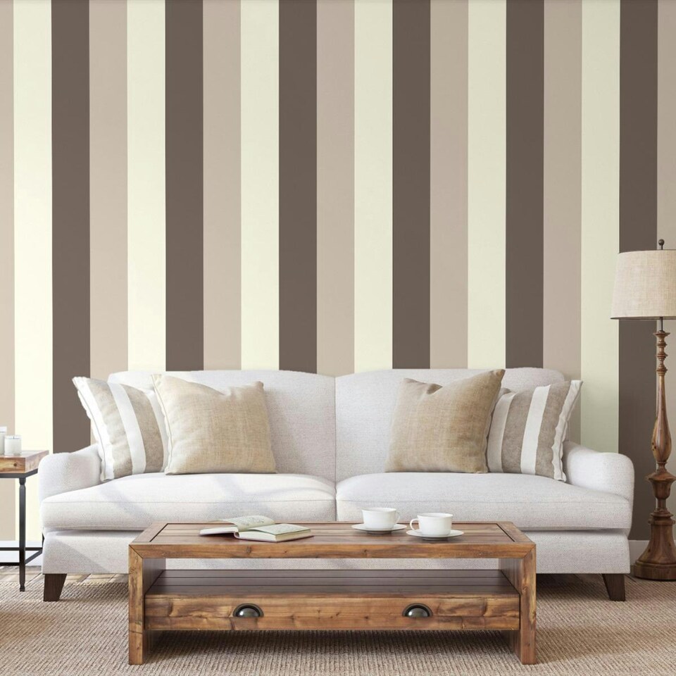 image 1 of Direct Wallpapers Stripe Textured Wallpaper - Chocolate/Coffee/Cream - One Size Brown